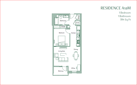 The Baxter floorpan 1 Bedroom 1 Bath 784 square feet at The Baxter Apartments, Los Angeles, CA